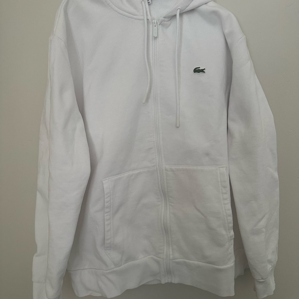 Lacoste Classic Fit White Zip-up Hoodie